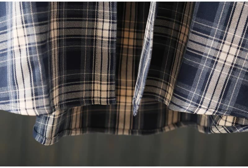 가을 의상 새로운 캐주얼 격자 무늬 셔츠 루즈핏 체크무늬 긴팔 셔츠 POLO 칼라 얇은 코트 맨위 여성 상세 이미지 11