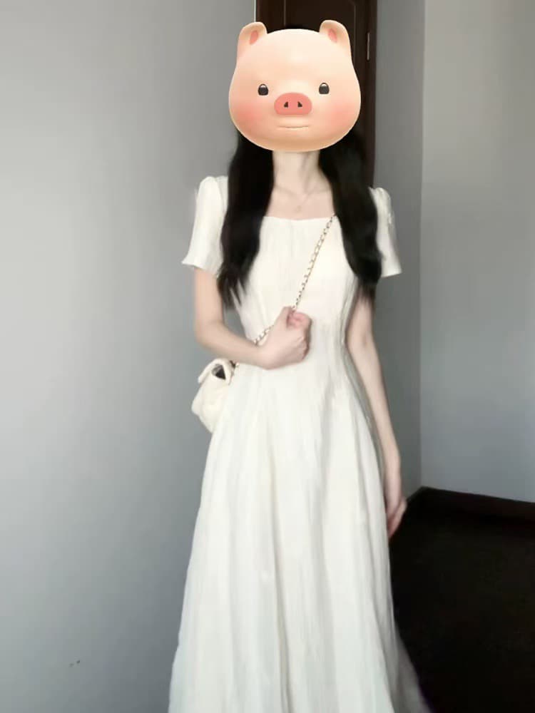 프랑스식 화이트 부드러운 첫사랑 광장 칼라 드레스 아이들 여름 2026 새로운 고급 센스 허리 수축 슬림해 보이는 롱 스커트 이미지 3