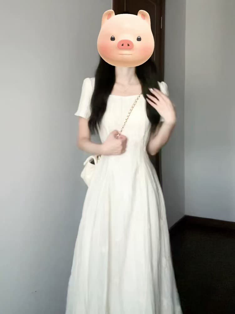 프랑스식 화이트 부드러운 첫사랑 광장 칼라 드레스 아이들 여름 2026 새로운 고급 센스 허리 수축 슬림해 보이는 롱 스커트 이미지 2