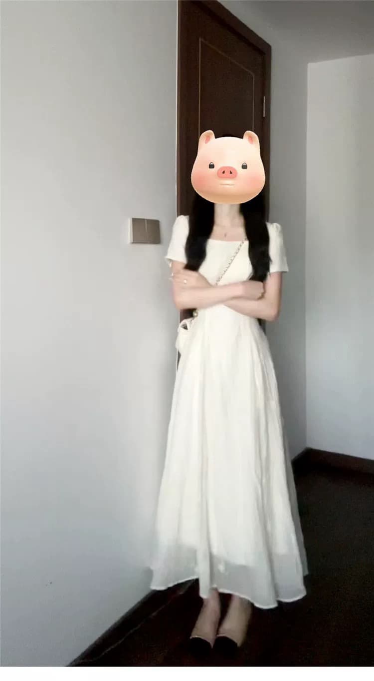 프랑스식 화이트 부드러운 첫사랑 광장 칼라 드레스 아이들 여름 2026 새로운 고급 센스 허리 수축 슬림해 보이는 롱 스커트 상세 이미지 7