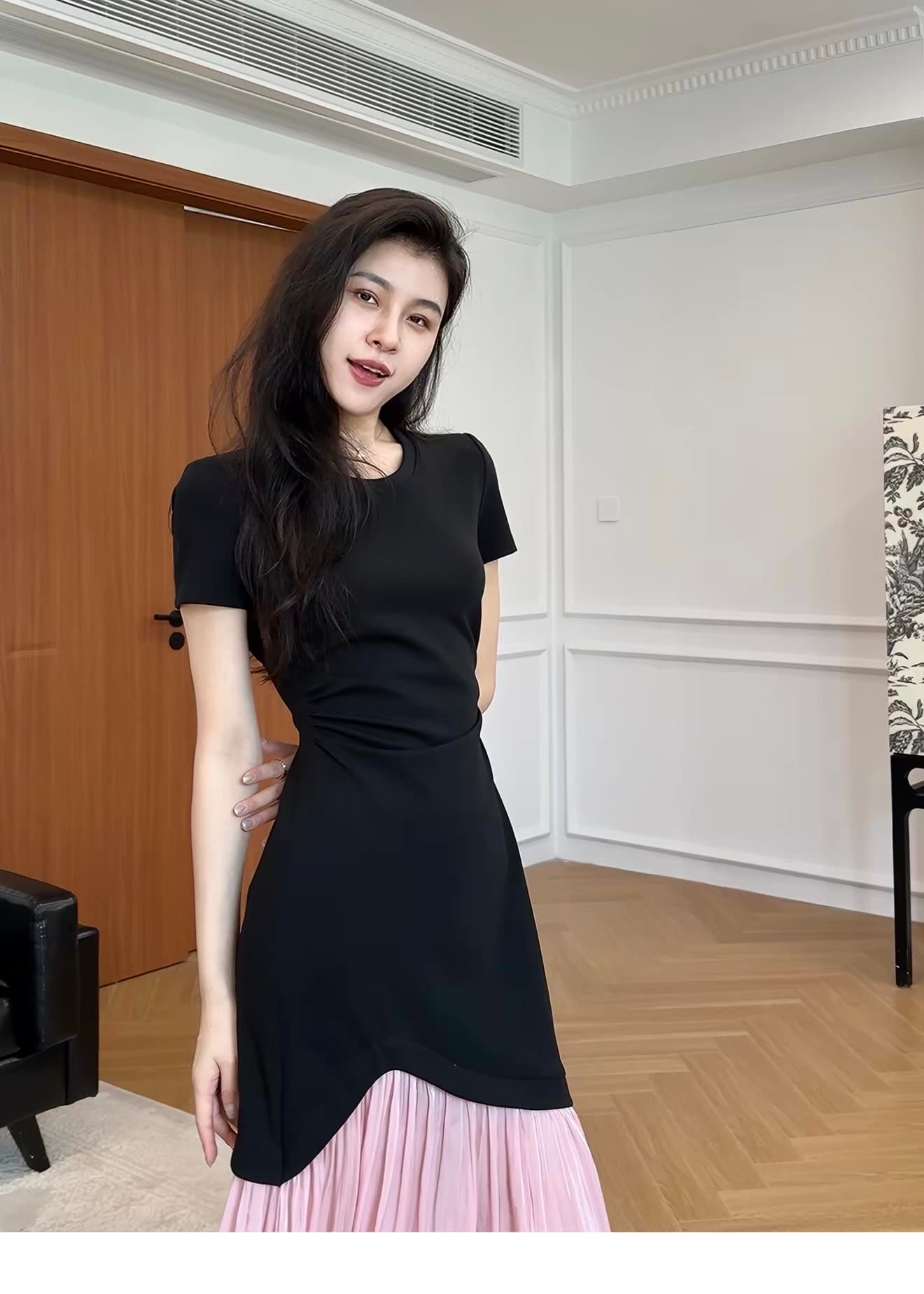 불규칙 배색 패치워크 절묘한 드레스 여름 디자인 센스 우아함 품격 치마 상세 이미지 4