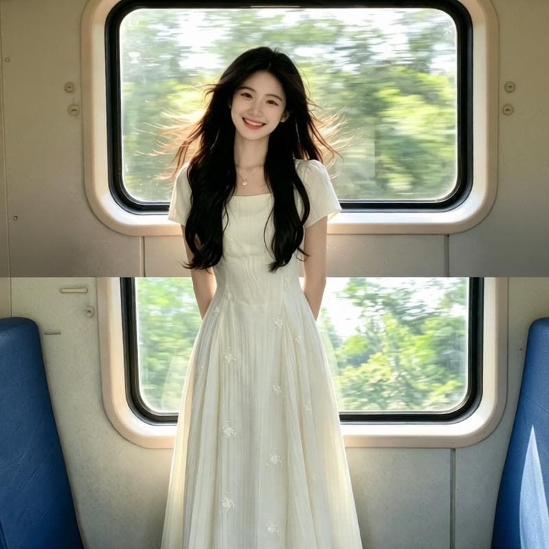 프랑스식 화이트 광장 칼라 여성 드레스 여름 2026 새로운 고급 센스 품격 캐주얼 휴가 허리 수축 길다 치마 이미지 4
