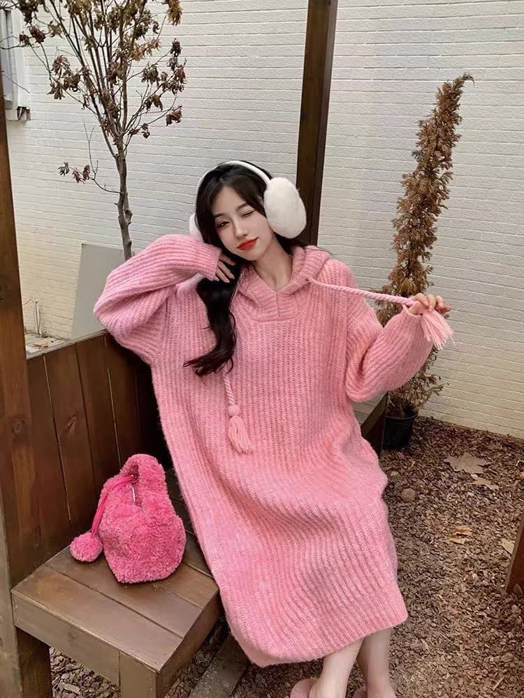 느긋한 바람 스웨터 드레스 니트 롱 스커트 까마귀 단색 다용도 무릎 아래 부드러운 찹쌀 고급 센스 슬림해 보이는 여성 드레스 상세 이미지 2
