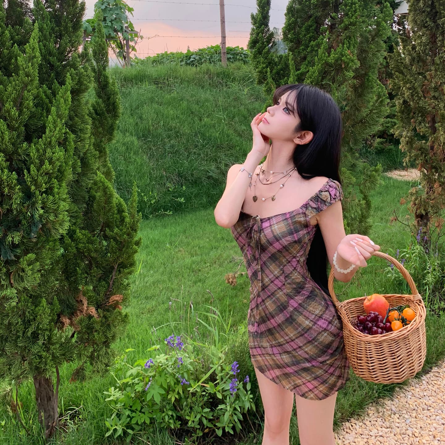 달콤한 부서 격자 체크무늬 미학 2026 여름 새로운 여성 레트로 체크무늬 허리 수축 드레스 이미지 3
