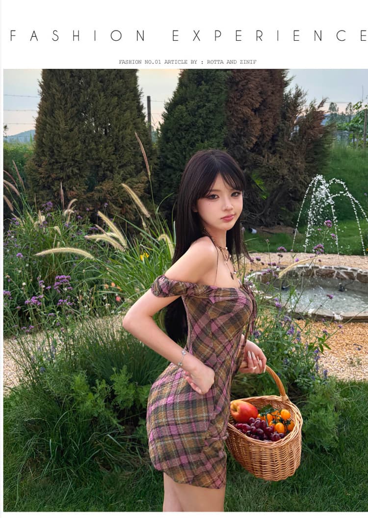 달콤한 부서 격자 체크무늬 미학 2026 여름 새로운 여성 레트로 체크무늬 허리 수축 드레스 상세 이미지 8