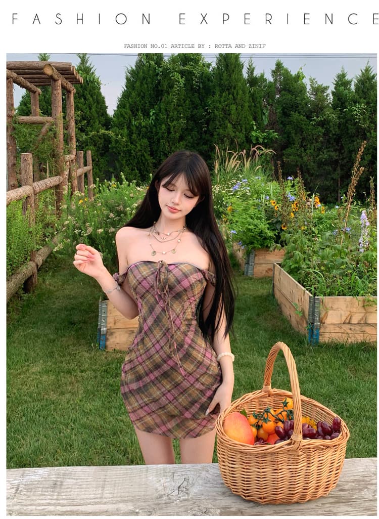달콤한 부서 격자 체크무늬 미학 2026 여름 새로운 여성 레트로 체크무늬 허리 수축 드레스 상세 이미지 13