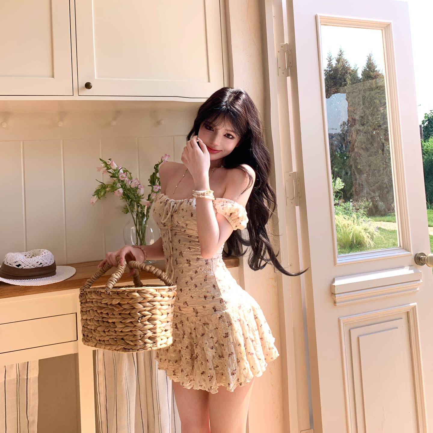 꽃무늬 여성 드레스 2026 여름 새로운 허리 수축 슬림해 보이는 레이스 오프숄더 오프숄더 미니 스커트 이미지 4