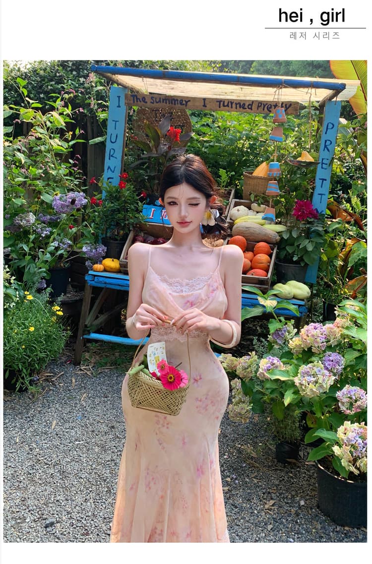 꽃 신 푸 로라 프랑스식 흔들다 칼라 레이스 조각 드레스 프린트 롱 코트 슬립 드레스 상세 이미지 10