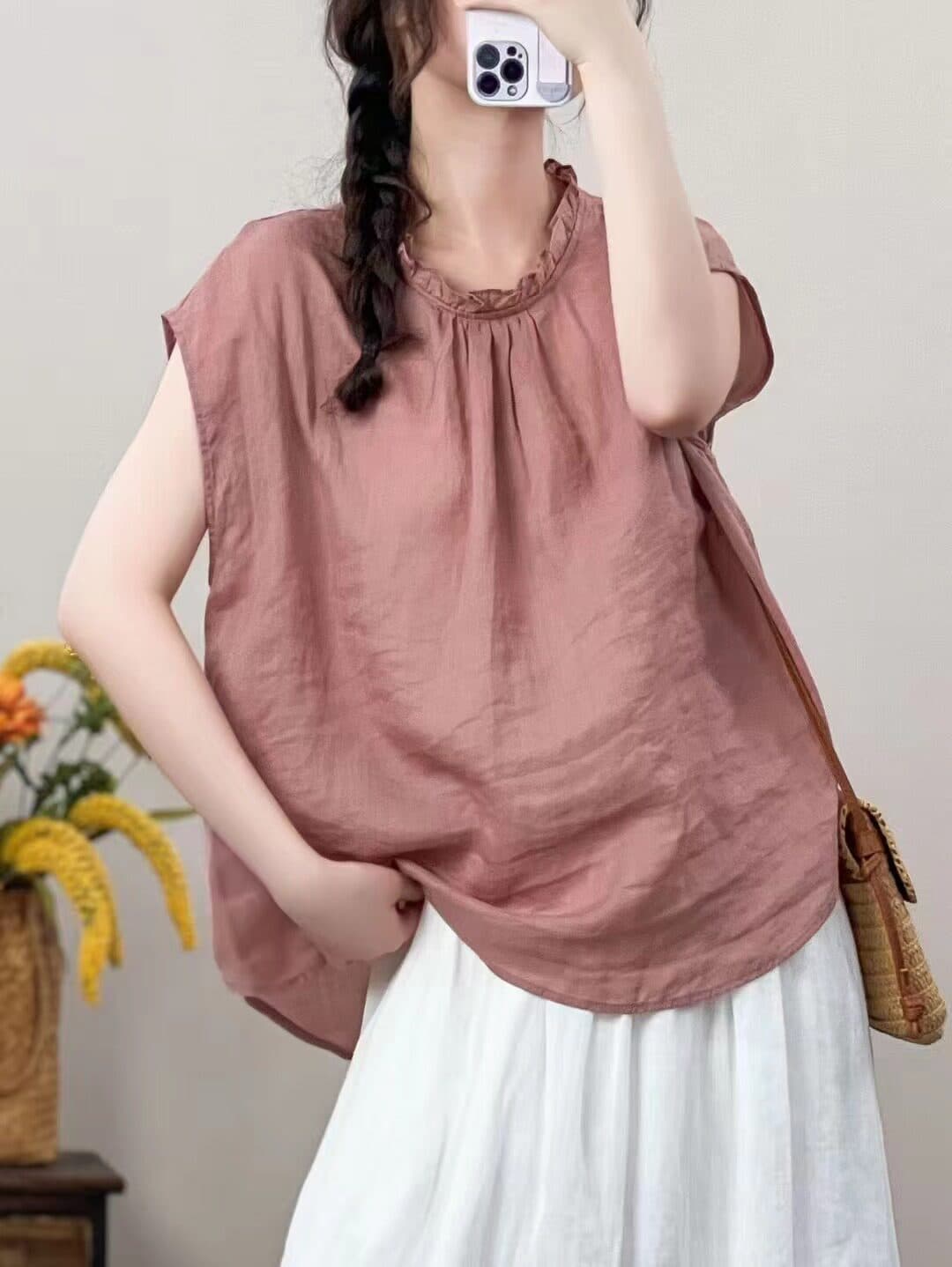 2026 여름 새로운 면 린넨 레트로 곰팡이 고리 이후 열기 버클 셔츠 얇은 스타일 단색 맨위 상세 이미지 3