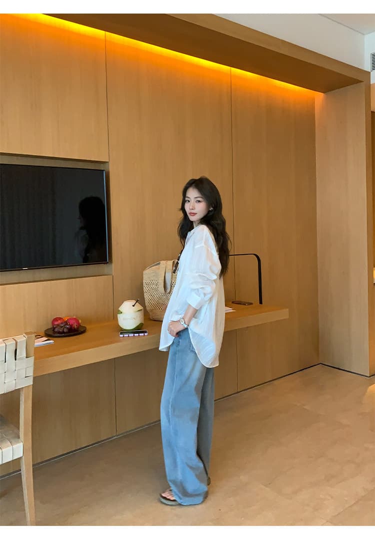 2026 여름 새로운 면 린넨 스트라이프 자카드 긴팔 여성 셔츠 자외선 차단 의류 해변 셔츠 에어컨 셔츠 맨위 상세 이미지 27