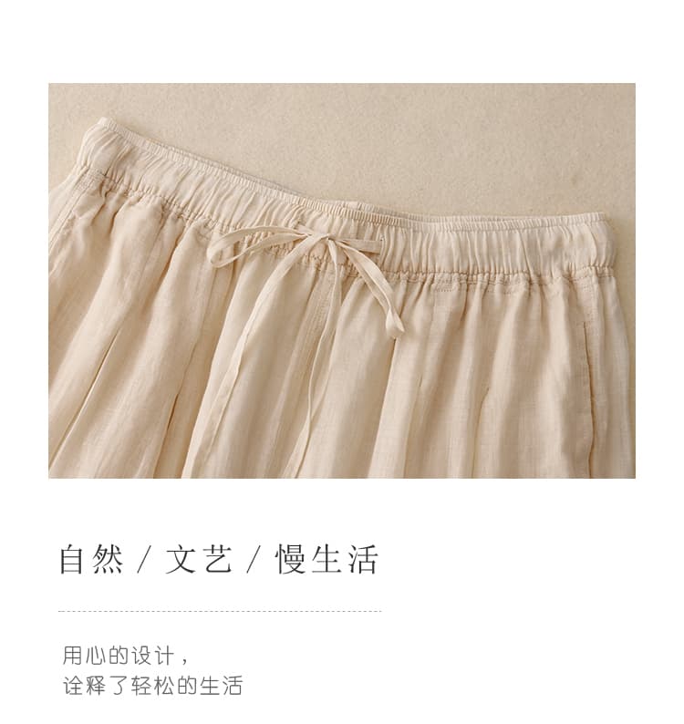 실사 문예 레트로 단색 면 린넨 와이드 레깅스 바지 가을 새로운 루즈핏 슬림해 보이는 캐주얼 이중층 9 포인트 바지 상세 이미지 8