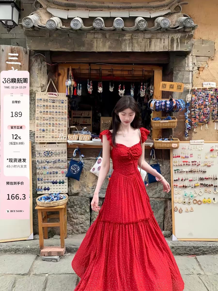 화이트 워터 여성 섬 꽃 작은 날다 소매 백리스 여성 드레스 슬림해 보이는 부드러운 다용도 해변가 휴가 드레스 이미지 3