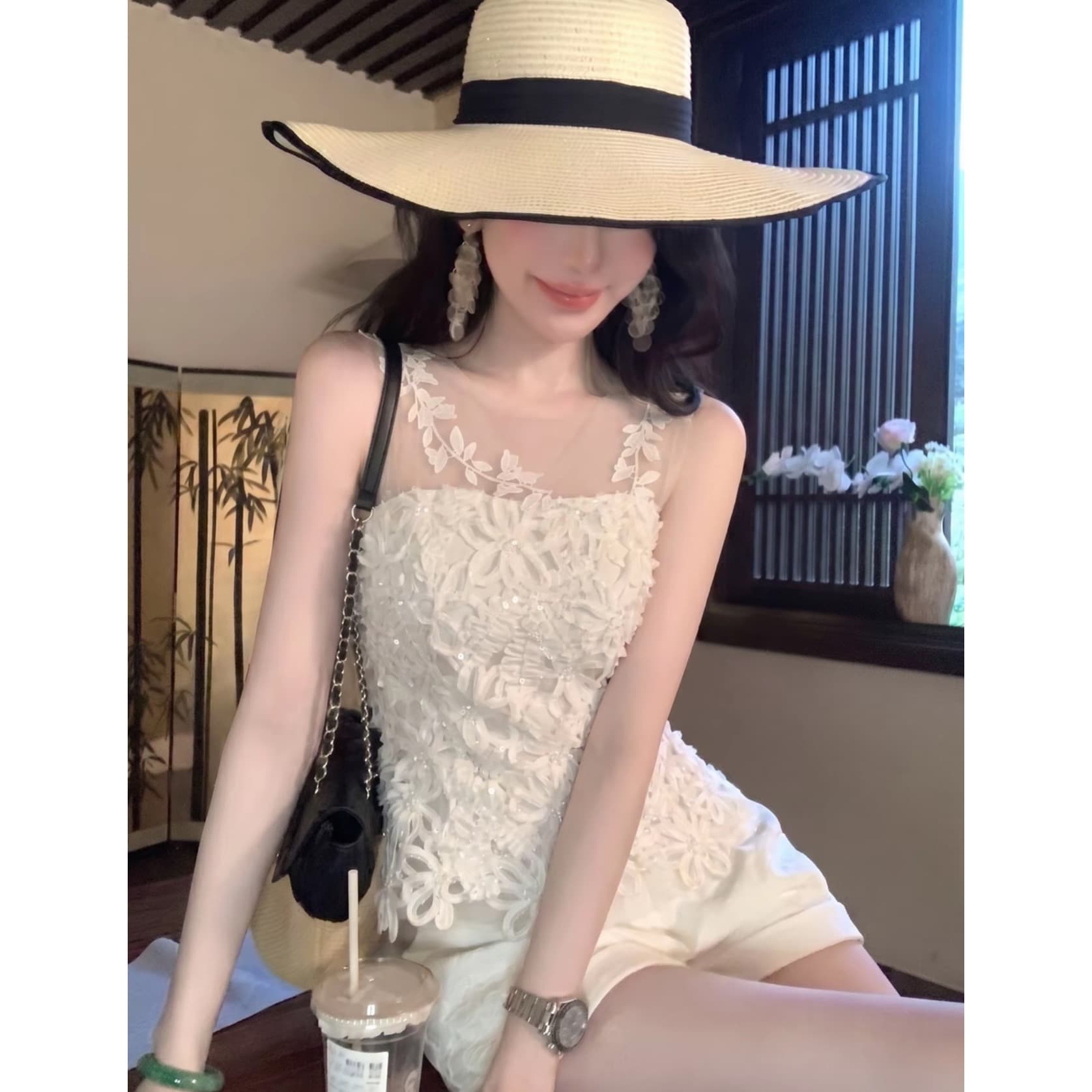 우아한 조 맞춤 달 보기 꽃 그림자 무거운 작업 3 차원 디스크 꽃 자수 망사 패치워크 맨위 여성 dycc