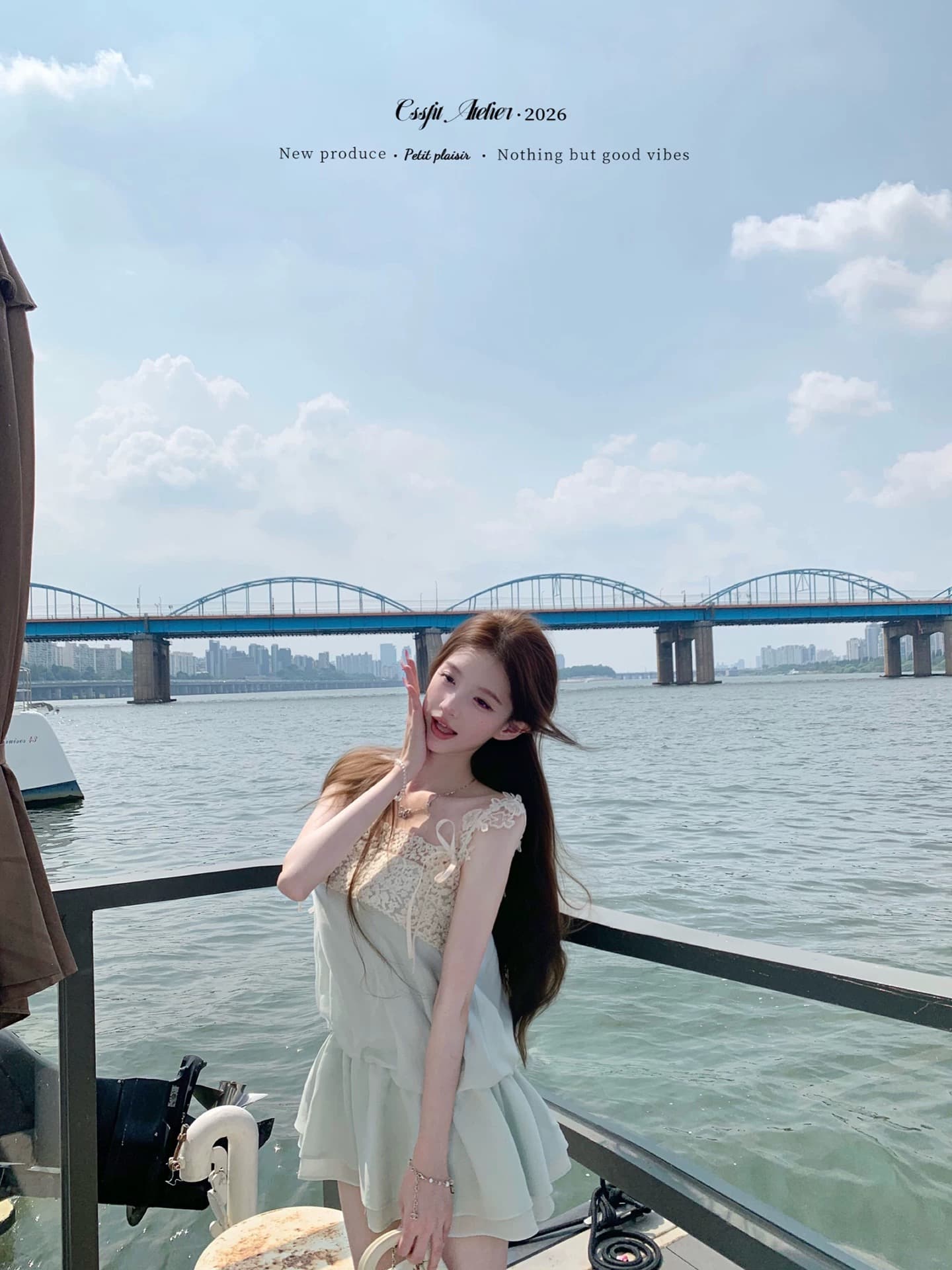 늦게 우산 우산 26 ss 업그레이드 된 버전 작은 여자 레이스 슬립 녹색 허리 수축 드레스 이미지 2