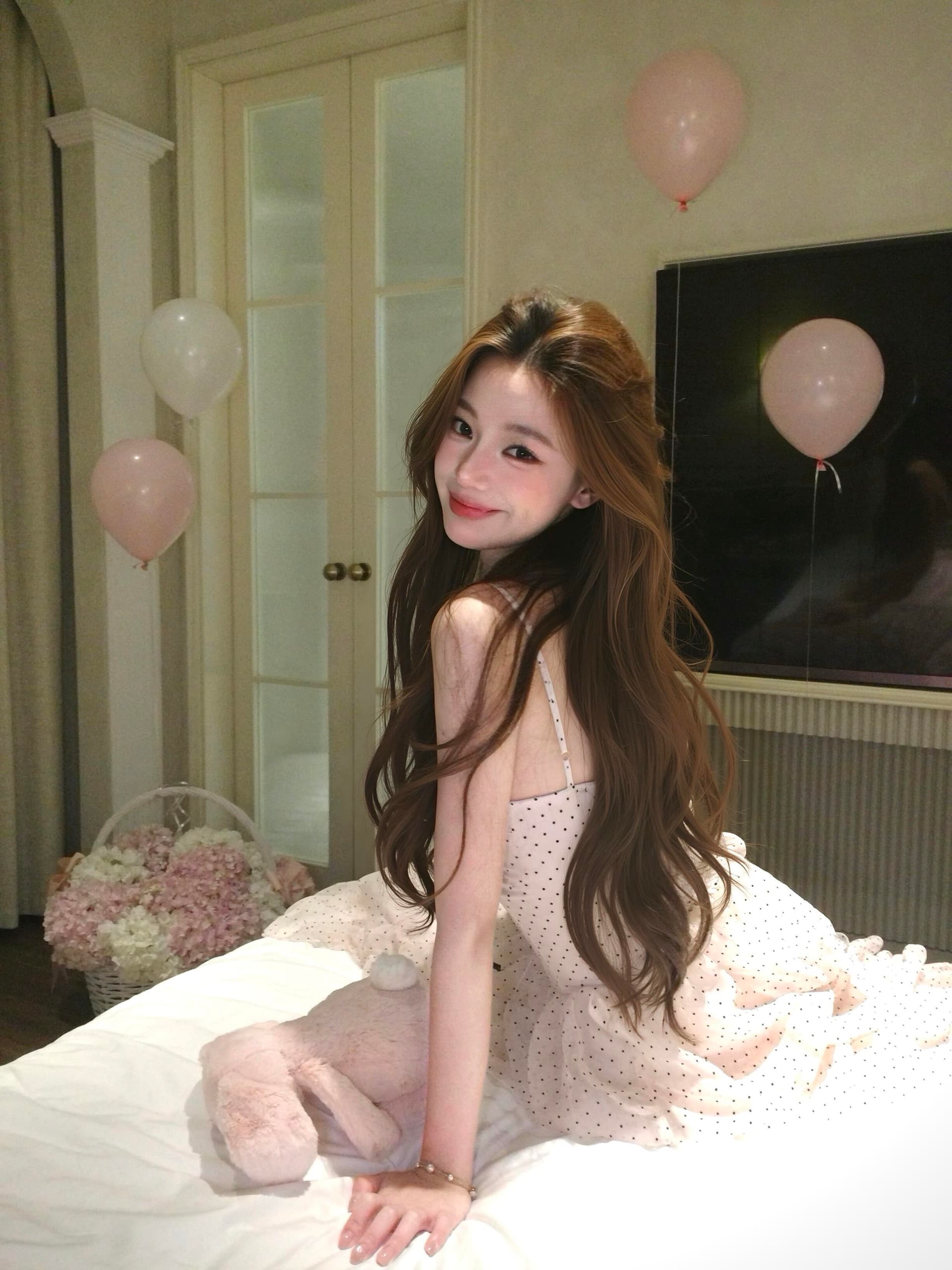 휴일 휴가 바람 핑크색 도트 무늬 슬립 드레스 다중 레이어 레이스 몸매 가꾸기 케이크 롱 스커트 이미지 4