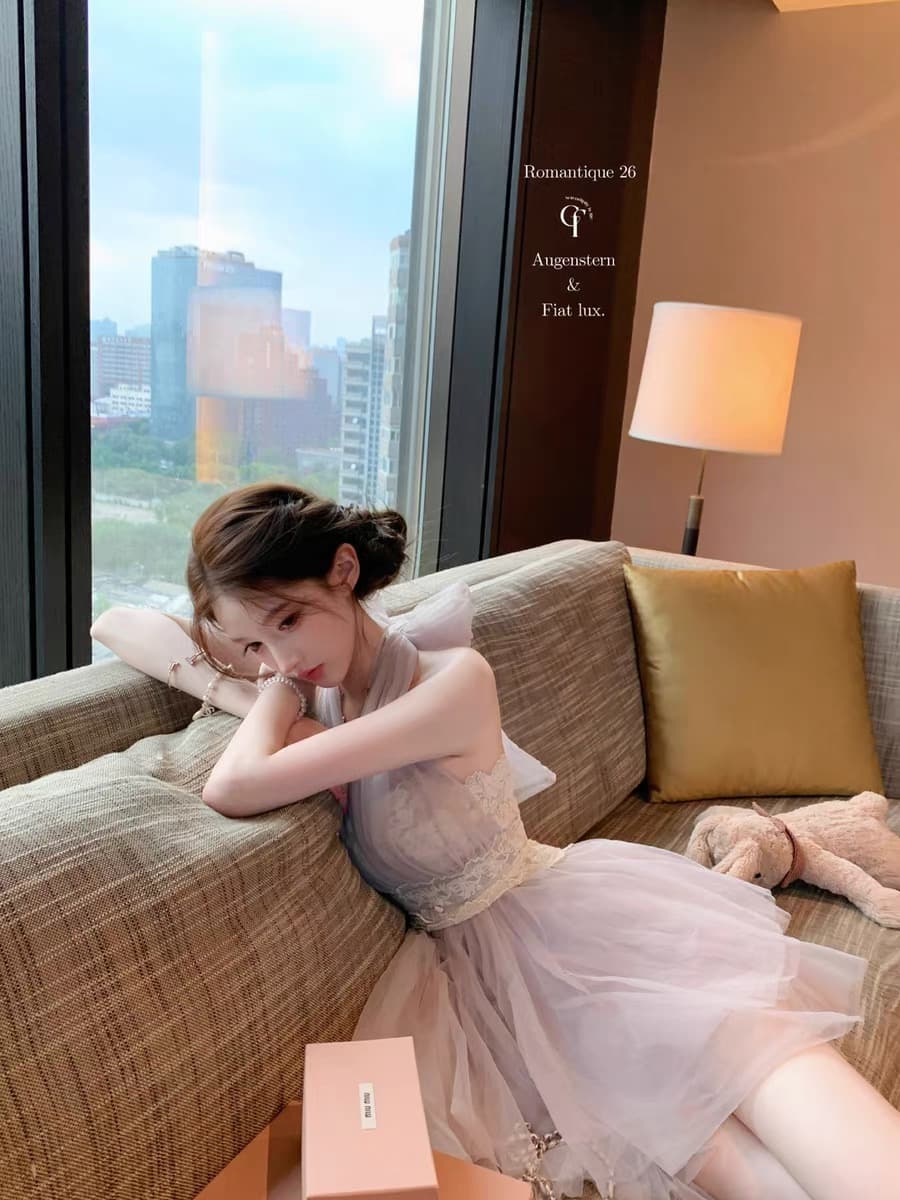 늦게 우산 우산 26 ss 황혼 등나무 nway 다양한 착용 법 라벤더 보라색 레이스 행침 목 드레스 거즈 스커트