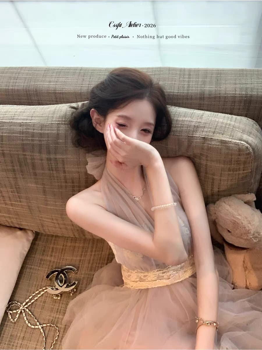 늦게 우산 우산 26 ss 황혼 등나무 nway 다양한 착용 법 라벤더 보라색 레이스 행침 목 드레스 거즈 스커트 이미지 4