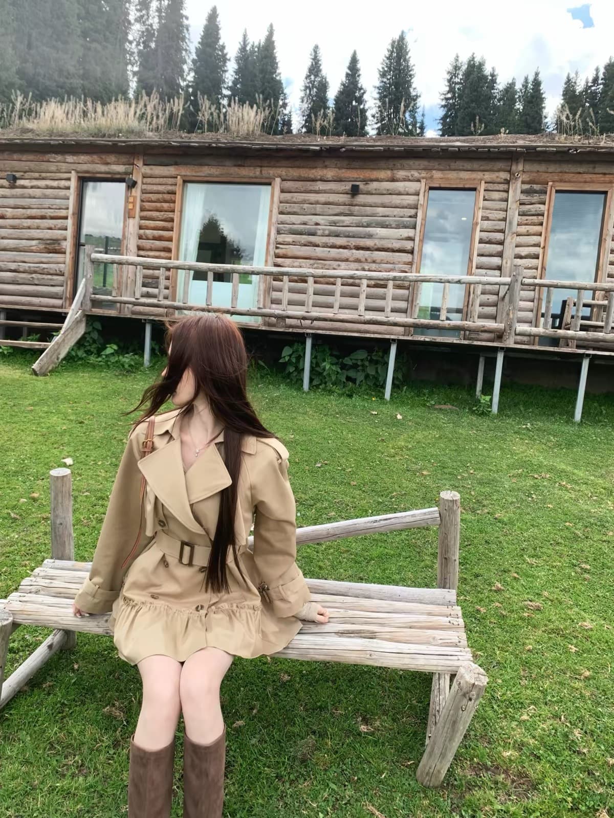 화이트 워터 여성 바흐 가을 일지 카키 색 연꽃 잎 치마 바람막이 여성 이른 가을 프랑스식 레트로 순수한 욕망 보온 재킷 이미지 3