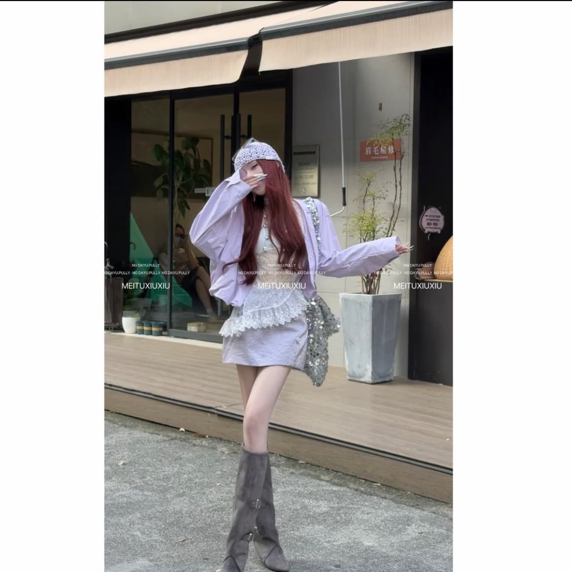 심미 우수 학생 직접 만든 페이크 레이어드 셔츠 재킷 레이스 레이스 t 구슬 조각 새틴 미니 스커트