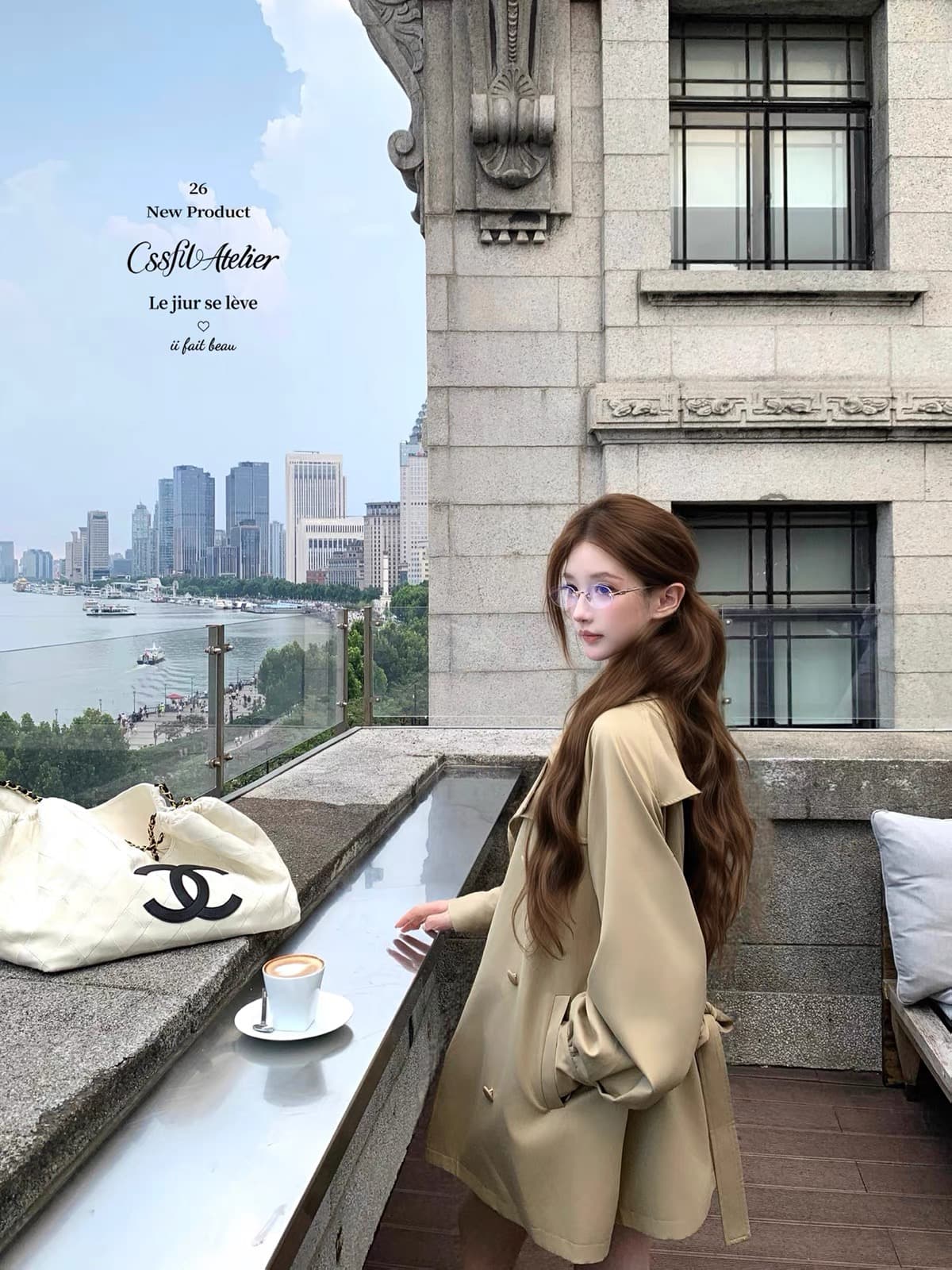 늦게 우산 우산 26 fw 리드 리프 조용한 자르다 루즈핏 버전 폴로 칼라 벌룬 소매 카키 바람막이 이미지 4