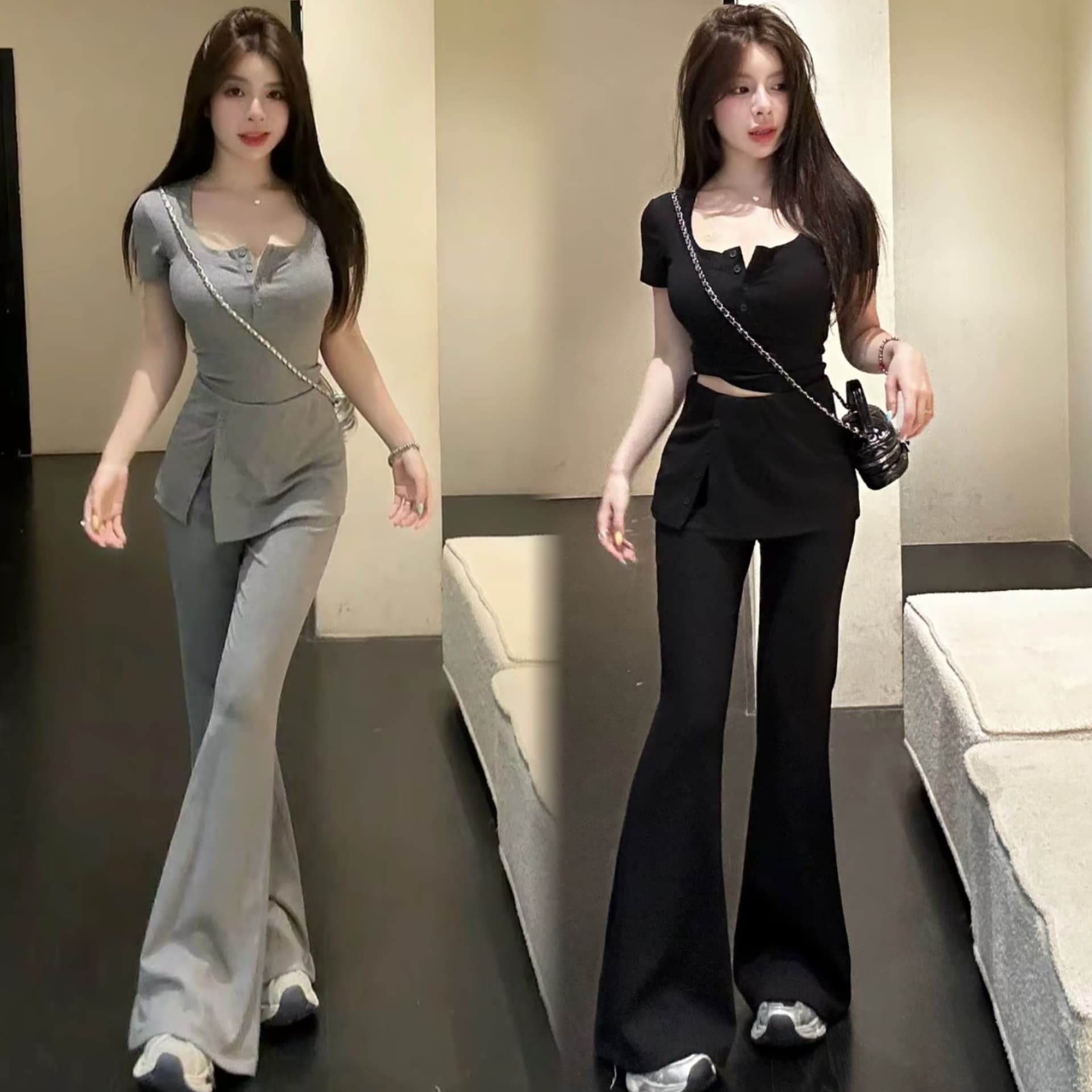 huihui 느긋한 바람 봄 여름 패션 세트 캐주얼 바람 품격 하이웨이스트 이미지 2