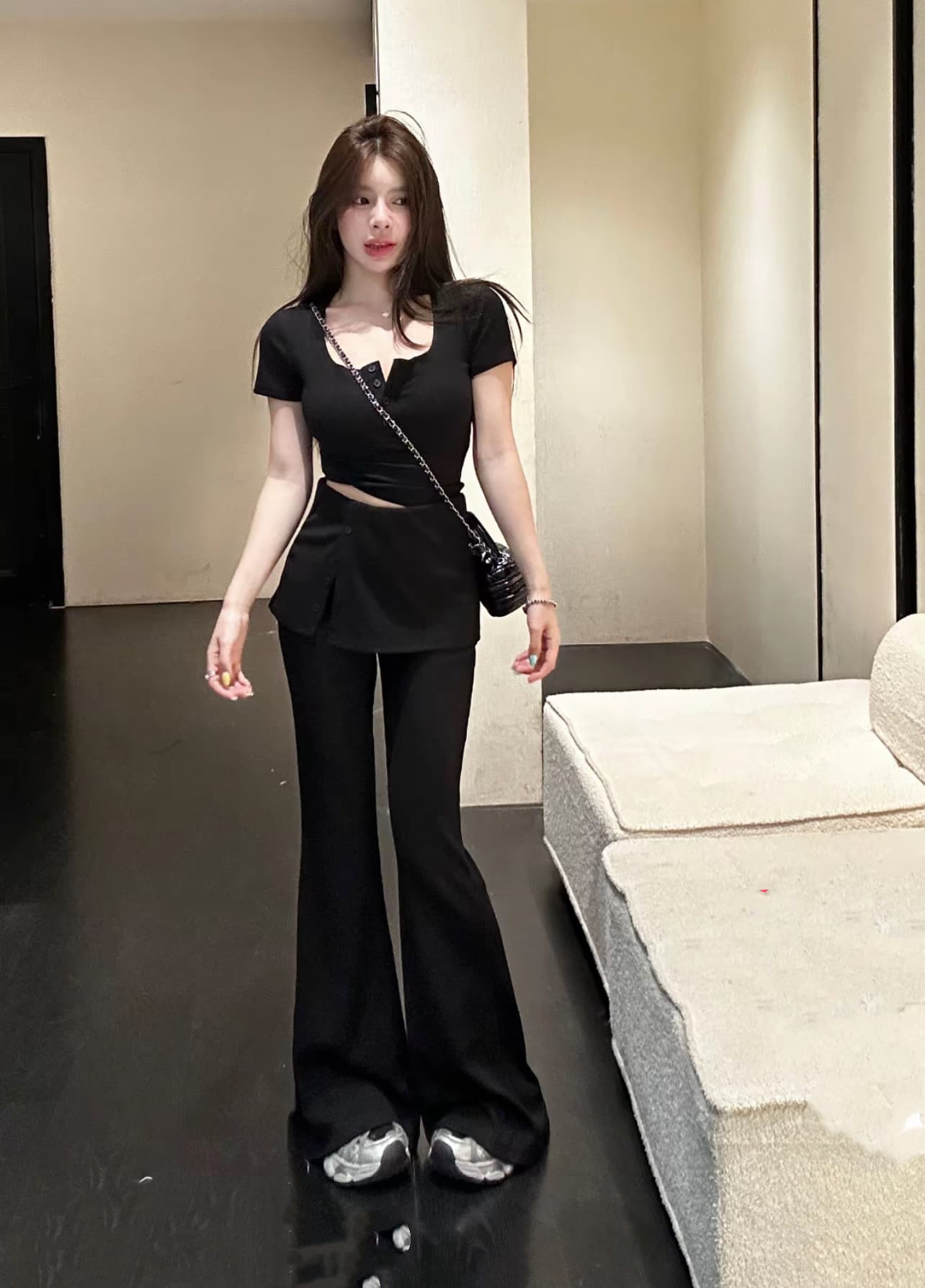 huihui 느긋한 바람 봄 여름 패션 세트 캐주얼 바람 품격 하이웨이스트 상세 이미지 1