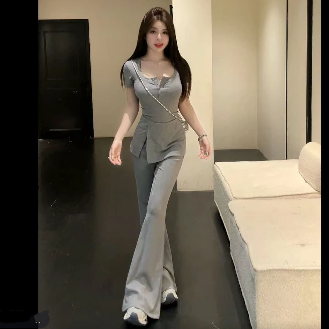 huihui 느긋한 바람 봄 여름 패션 세트 캐주얼 바람 품격 하이웨이스트 상세 이미지 5