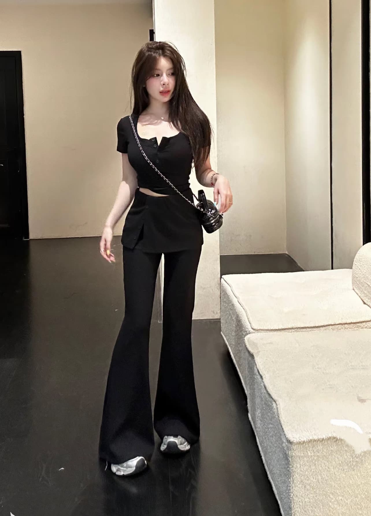 huihui 느긋한 바람 봄 여름 패션 세트 캐주얼 바람 품격 하이웨이스트 이미지 5