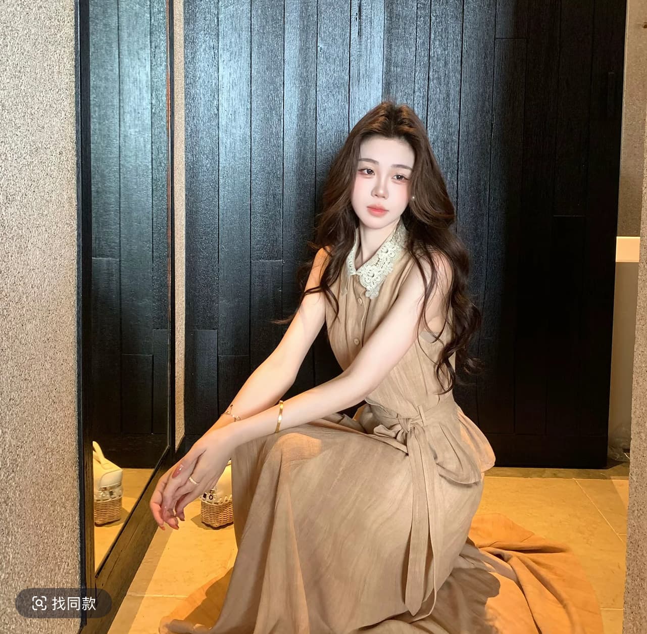 무쯔리 목자이 ~ 중 리 바람 이자 십자가 여름 레트로 스타일 레이스 레이스 민소매 맨위 도루 센스 반신 스커트 아마 세트 상세 이미지 3