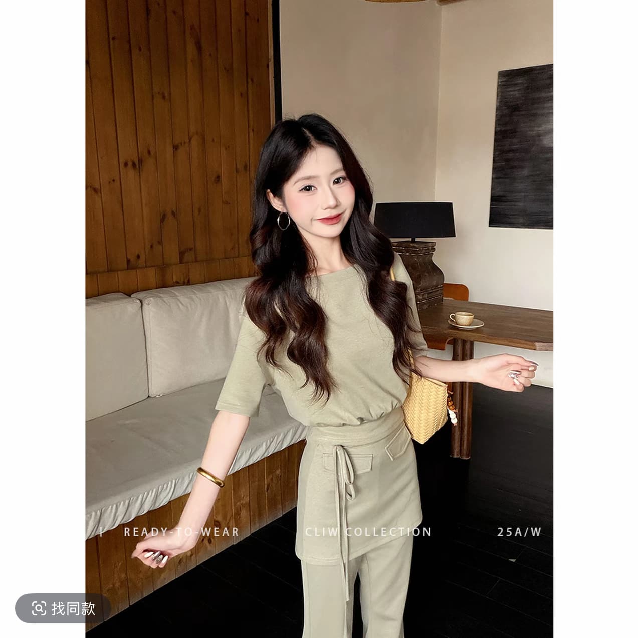 까이 까이 느슨함 건방진 녀석 작은 키 여름 보트넥 허리 수축 슬림해 보이는 맨위 디스플레이 높음 패치워크 긴 바지 투피스 세트 이미지 4