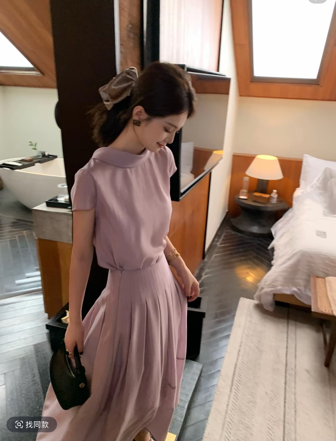 luozhiyin 루오 친한 친구 주간 실크 양모 여름 새로운 한 부서 작은 셔츠 반 스커트 패션 세트 상세 이미지 5