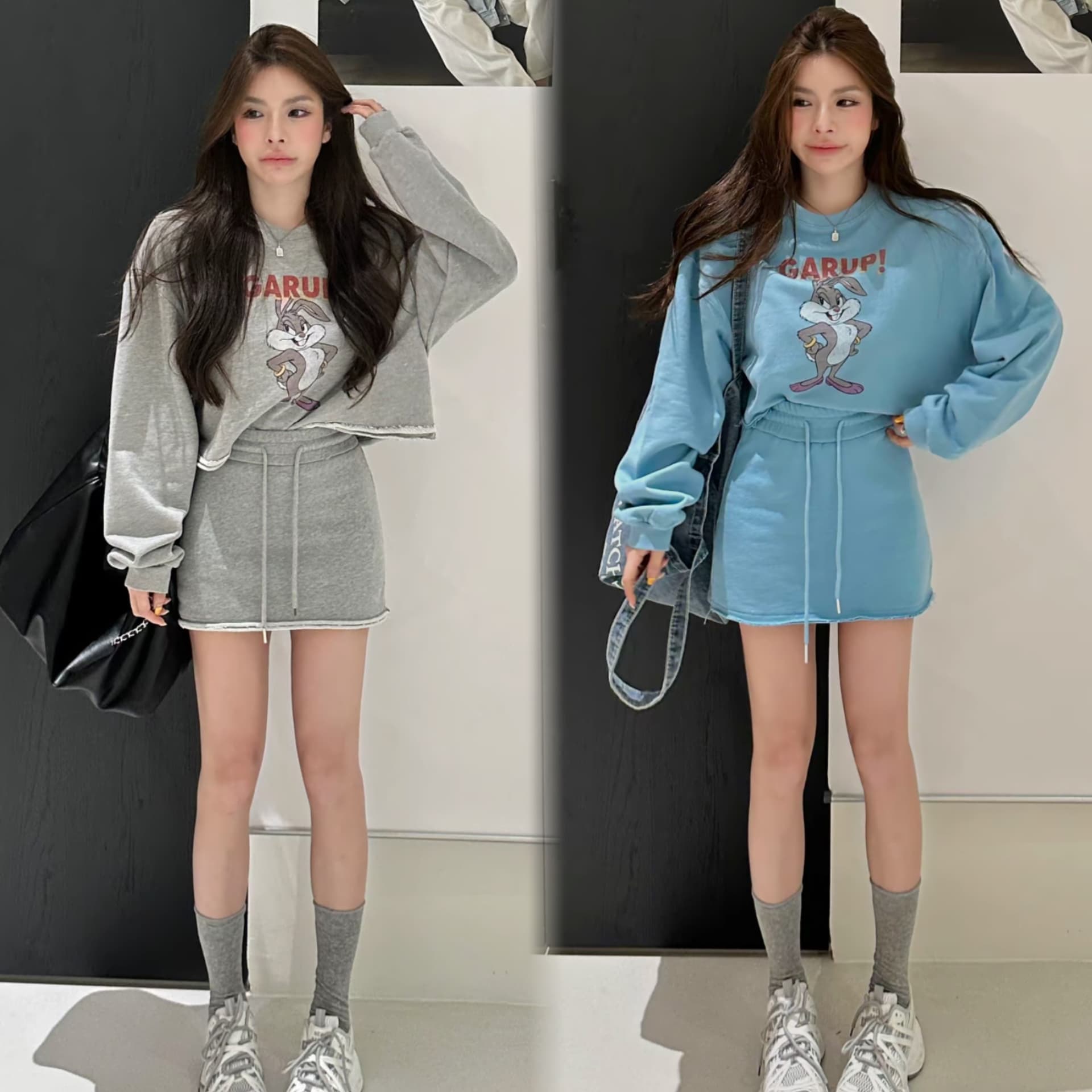 huihui 이른 가을 새로운 만화 패턴 쇼트 스타일 후드티 여성 한 부서 외국 가스 세트 이미지 2