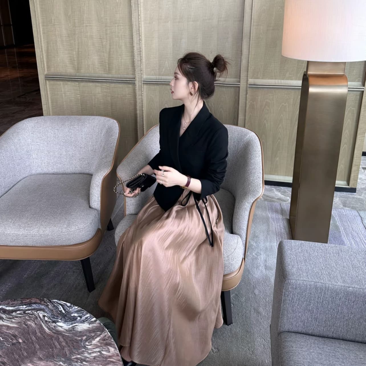 luozhiyin 루오 친한 친구 아세트산 호주 털 부드러운 이른 가을 품격 슬립 투피스 슈트 이미지 3