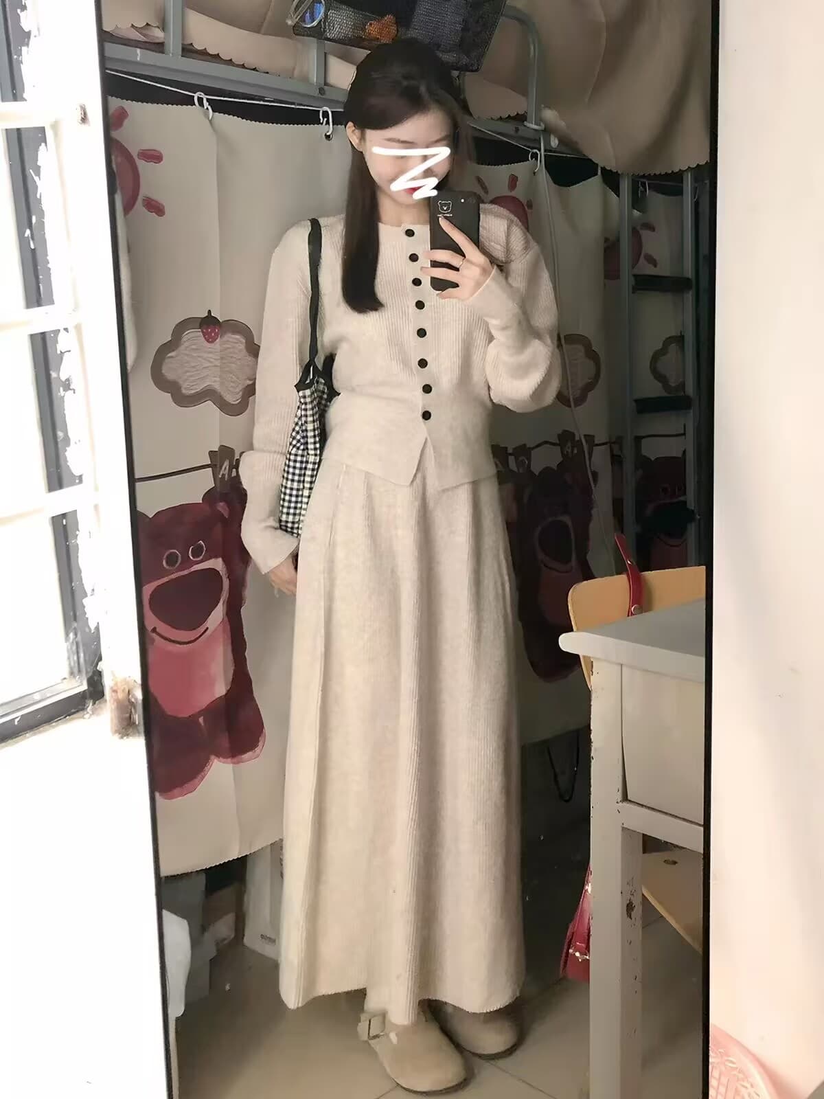 한 부서 고급 센스 니트 여성 드레스 2026 새로운 패션 품격 롱 스커트 가을 겨울 ootd 착용 가져 가라. 전체 집합 이미지 3