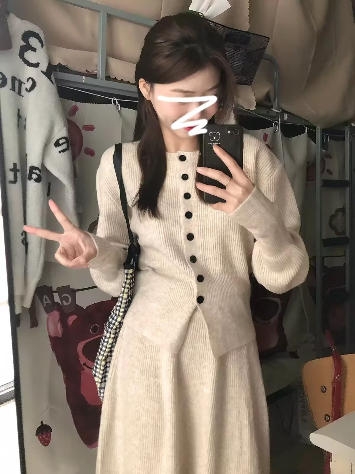 한 부서 고급 센스 니트 여성 드레스 2026 새로운 패션 품격 롱 스커트 가을 겨울 ootd 착용 가져 가라. 전체 집합 상세 이미지 2