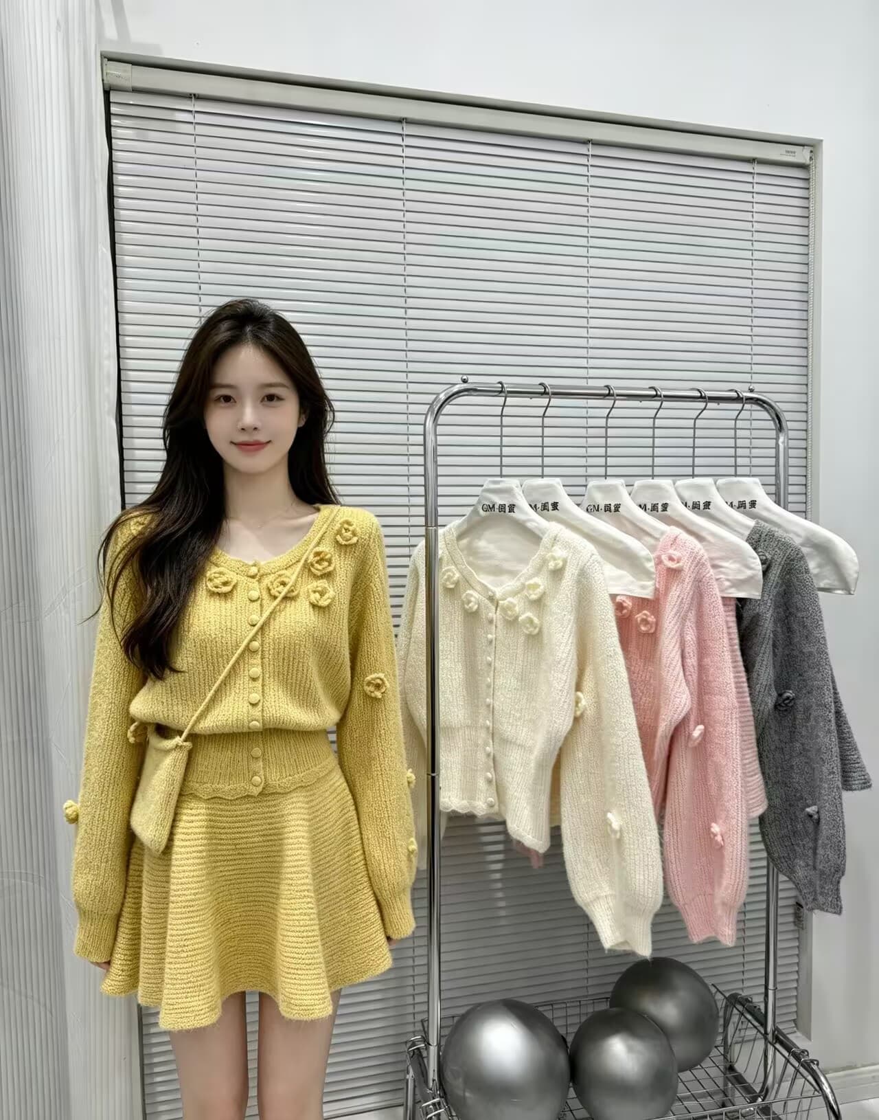 투피스 세트 달콤한 핫걸 3 차원 꽃 오픈 가디건 스웨터 한일 ootd 코디 A라인 스커트 2026 가을 겨울 새로운 이미지 4
