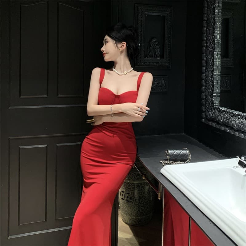 실사 로얄 자매 명문 여성 섹시함 품격 몸매 가꾸기 롱 코트 인어 꼬리 진자 슬립 튜브탑 드레스 행사 치마 상세 이미지 3