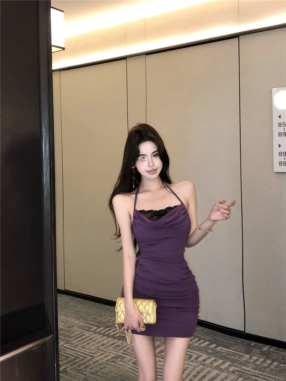 실사 순수한 욕망 섹시함 작은 키 페이크 레이어드 행침 목 스트랩 백리스 레이스 조각 주름 타이트 스커트 드레스 상세 이미지 5