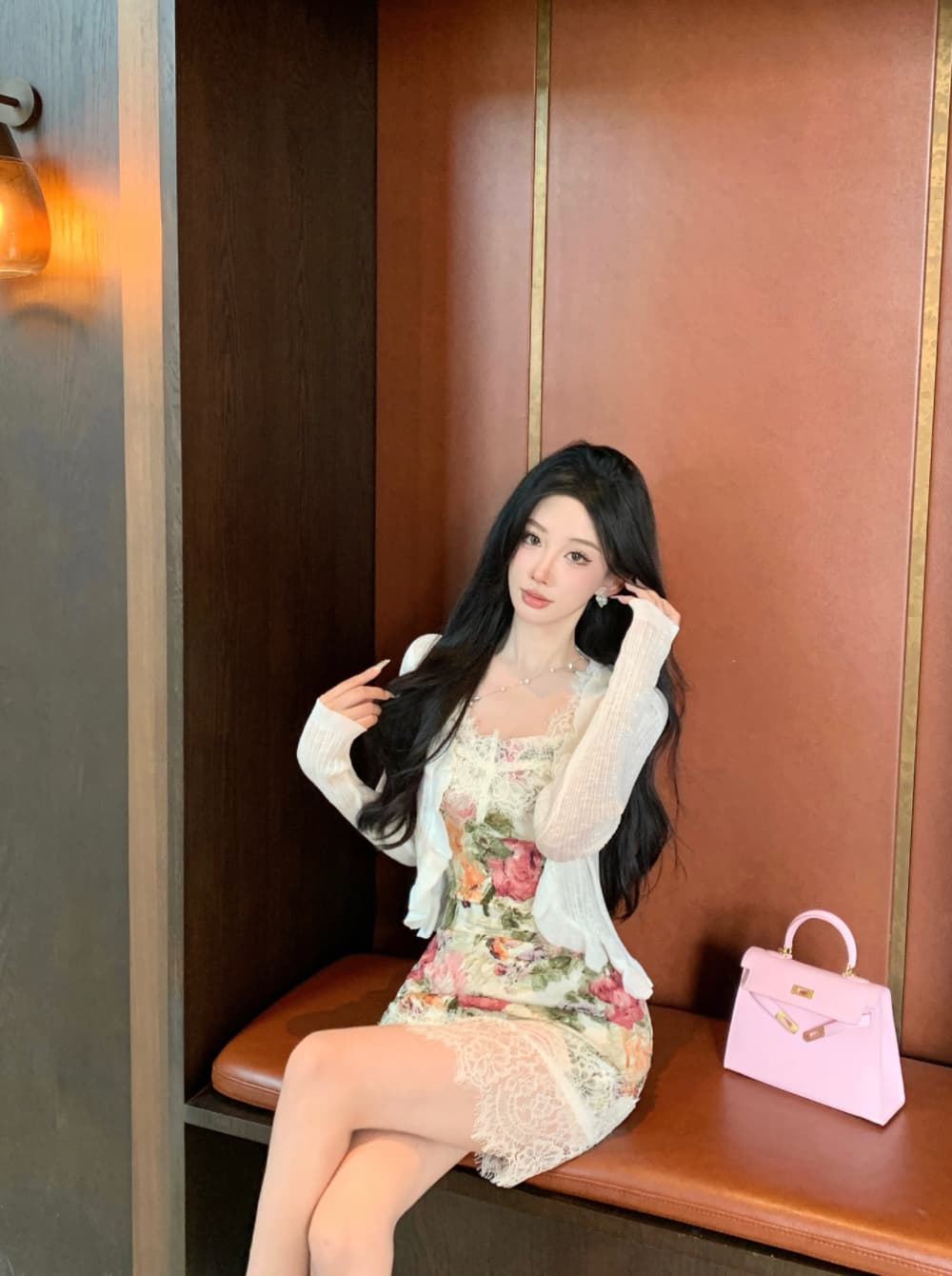 실사 프랑스식 궁정 바람 유화 떠 다니는 꽃 봉오리 실크 패치워크 몸매 가꾸기 품격 전단 꽃 휴가 슬립 드레스 상세 이미지 2