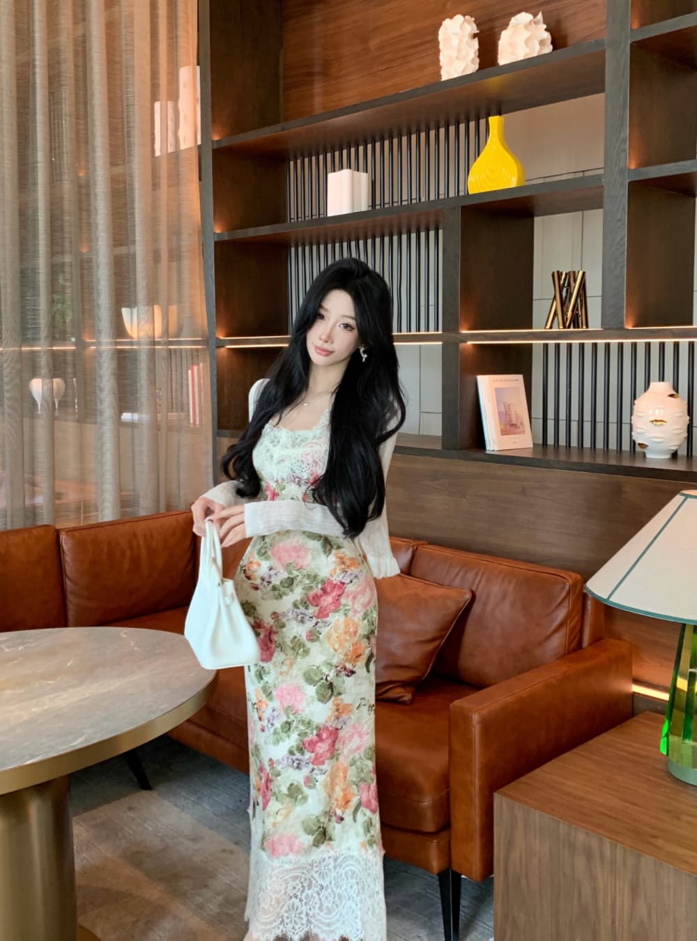 실사 프랑스식 궁정 바람 유화 떠 다니는 꽃 봉오리 실크 패치워크 몸매 가꾸기 품격 전단 꽃 휴가 슬립 드레스 상세 이미지 6