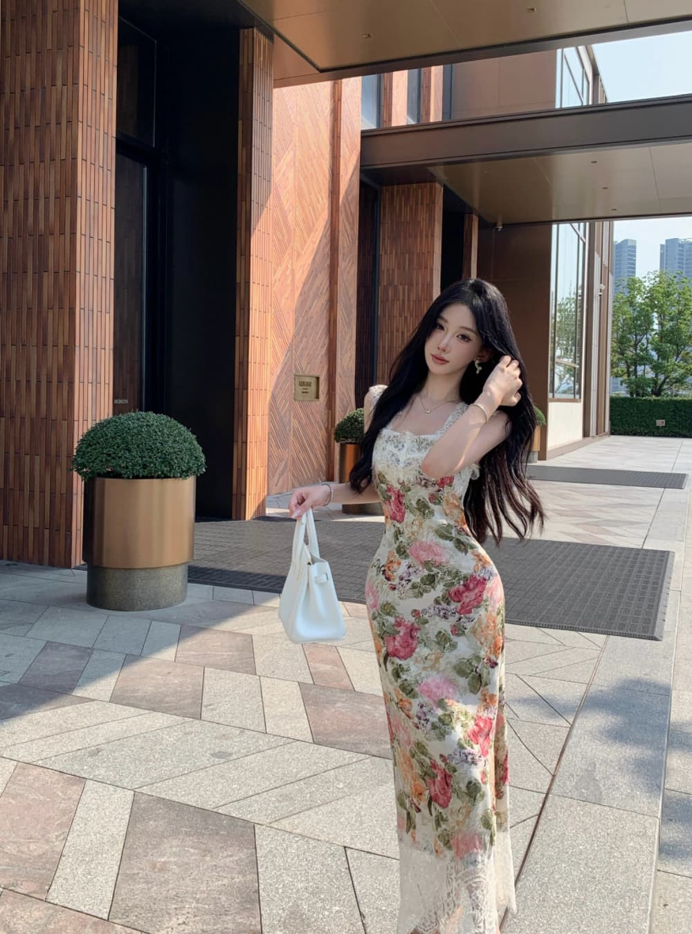 실사 프랑스식 궁정 바람 유화 떠 다니는 꽃 봉오리 실크 패치워크 몸매 가꾸기 품격 전단 꽃 휴가 슬립 드레스 상세 이미지 7