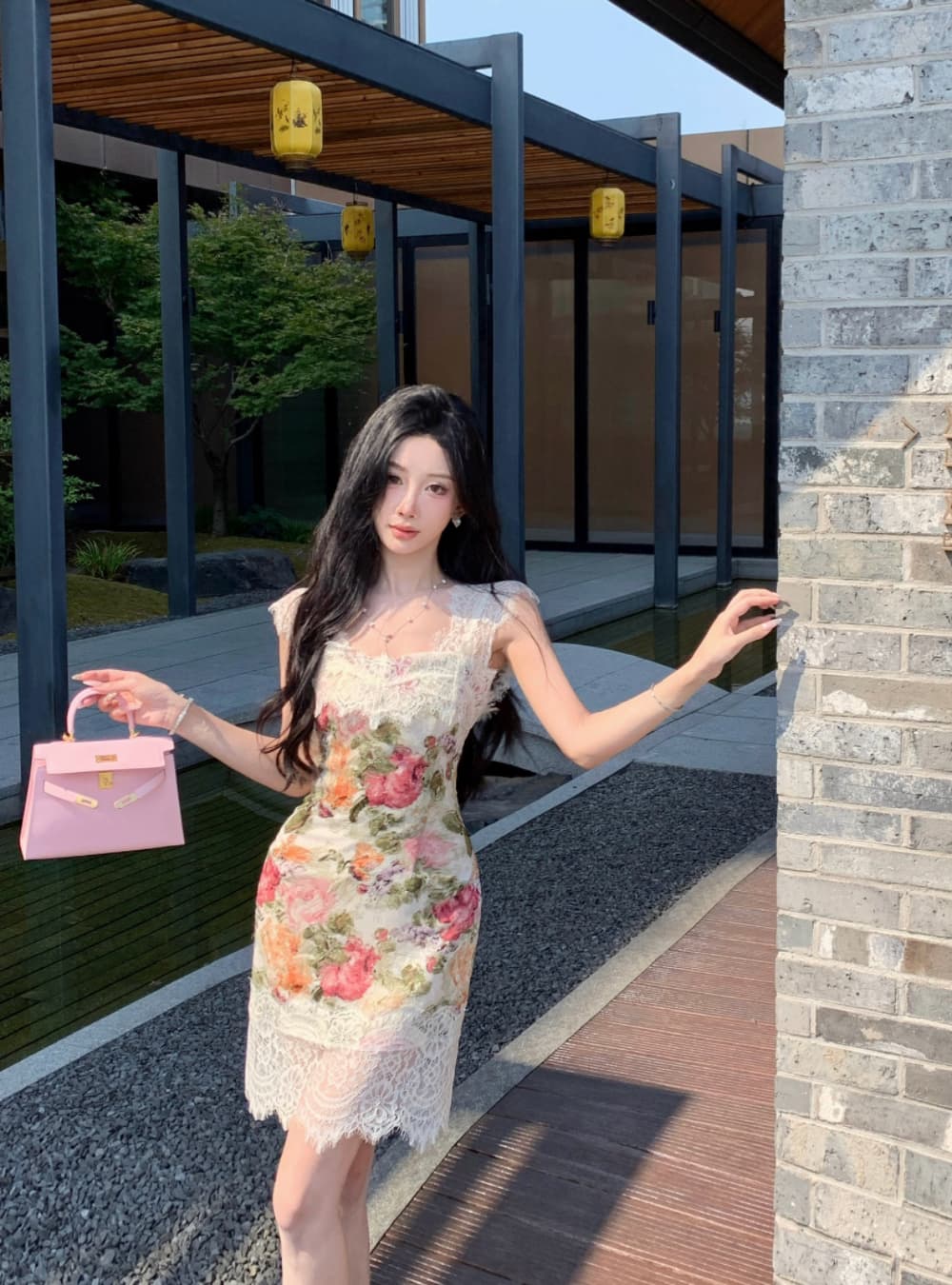 실사 프랑스식 궁정 바람 유화 떠 다니는 꽃 봉오리 실크 패치워크 몸매 가꾸기 품격 전단 꽃 휴가 슬립 드레스 상세 이미지 8