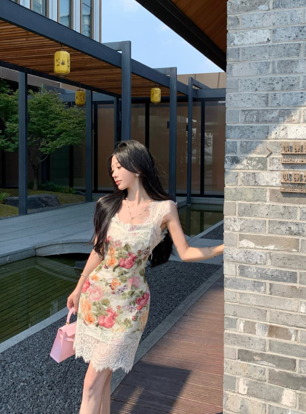 실사 프랑스식 궁정 바람 유화 떠 다니는 꽃 봉오리 실크 패치워크 몸매 가꾸기 품격 전단 꽃 휴가 슬립 드레스 상세 이미지 9