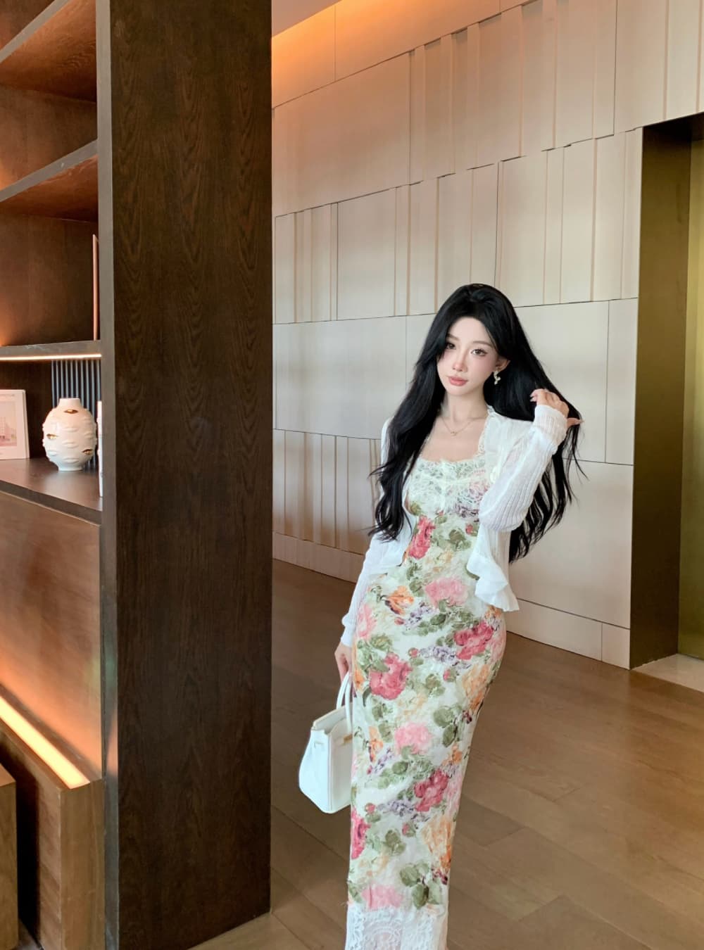 실사 프랑스식 궁정 바람 유화 떠 다니는 꽃 봉오리 실크 패치워크 몸매 가꾸기 품격 전단 꽃 휴가 슬립 드레스 상세 이미지 11