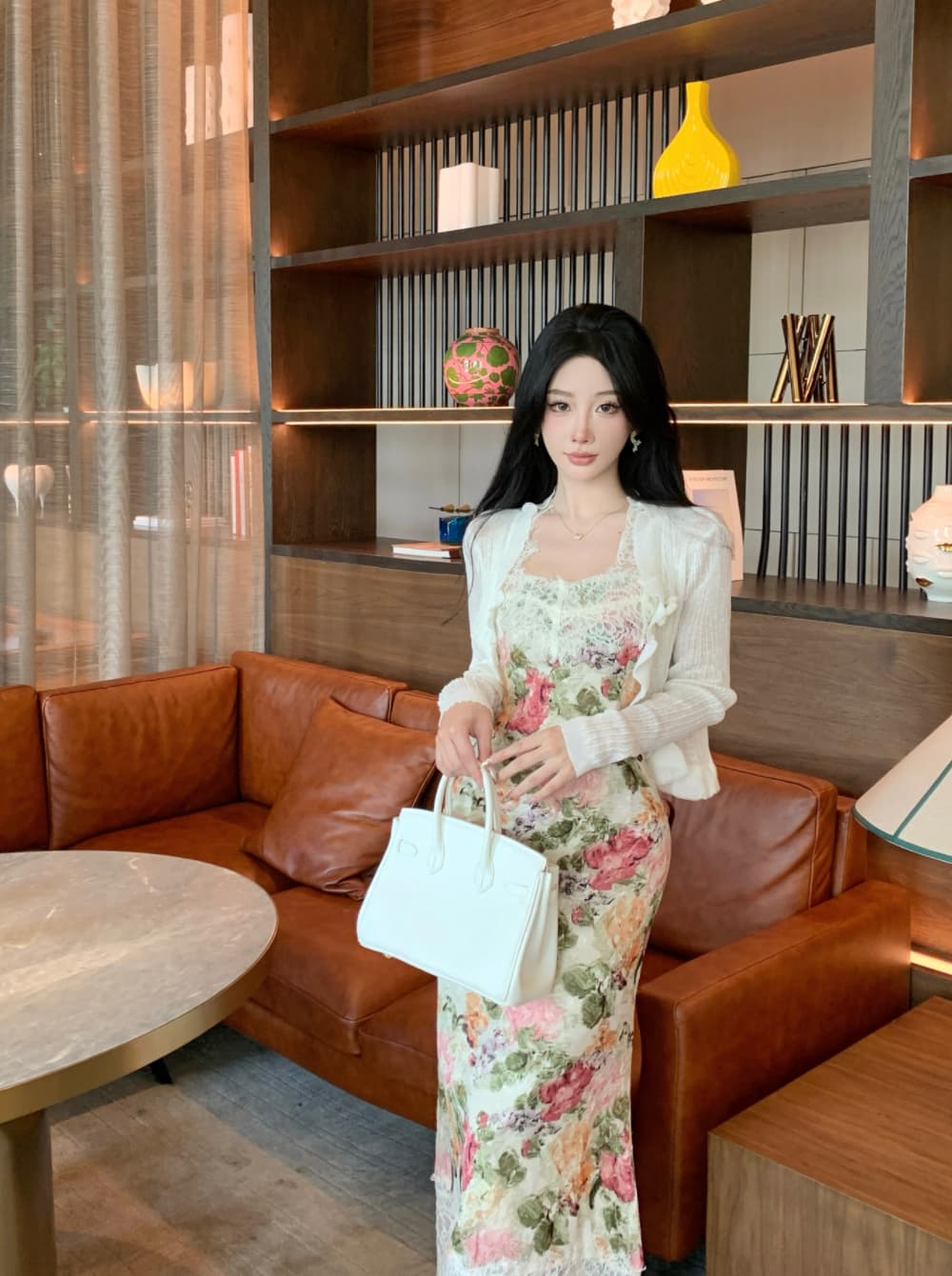 실사 프랑스식 궁정 바람 유화 떠 다니는 꽃 봉오리 실크 패치워크 몸매 가꾸기 품격 전단 꽃 휴가 슬립 드레스 상세 이미지 13