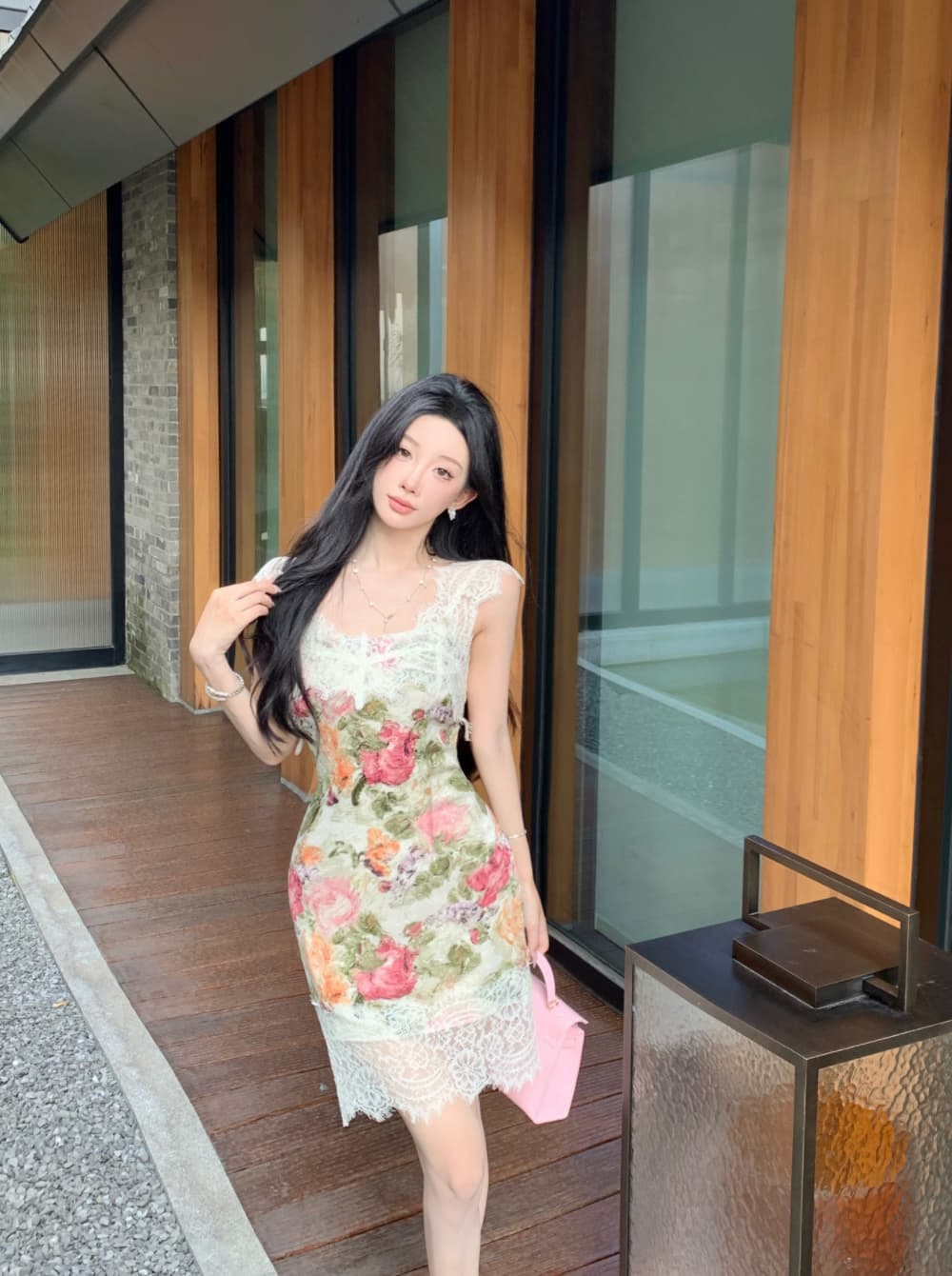 실사 프랑스식 궁정 바람 유화 떠 다니는 꽃 봉오리 실크 패치워크 몸매 가꾸기 품격 전단 꽃 휴가 슬립 드레스 상세 이미지 15