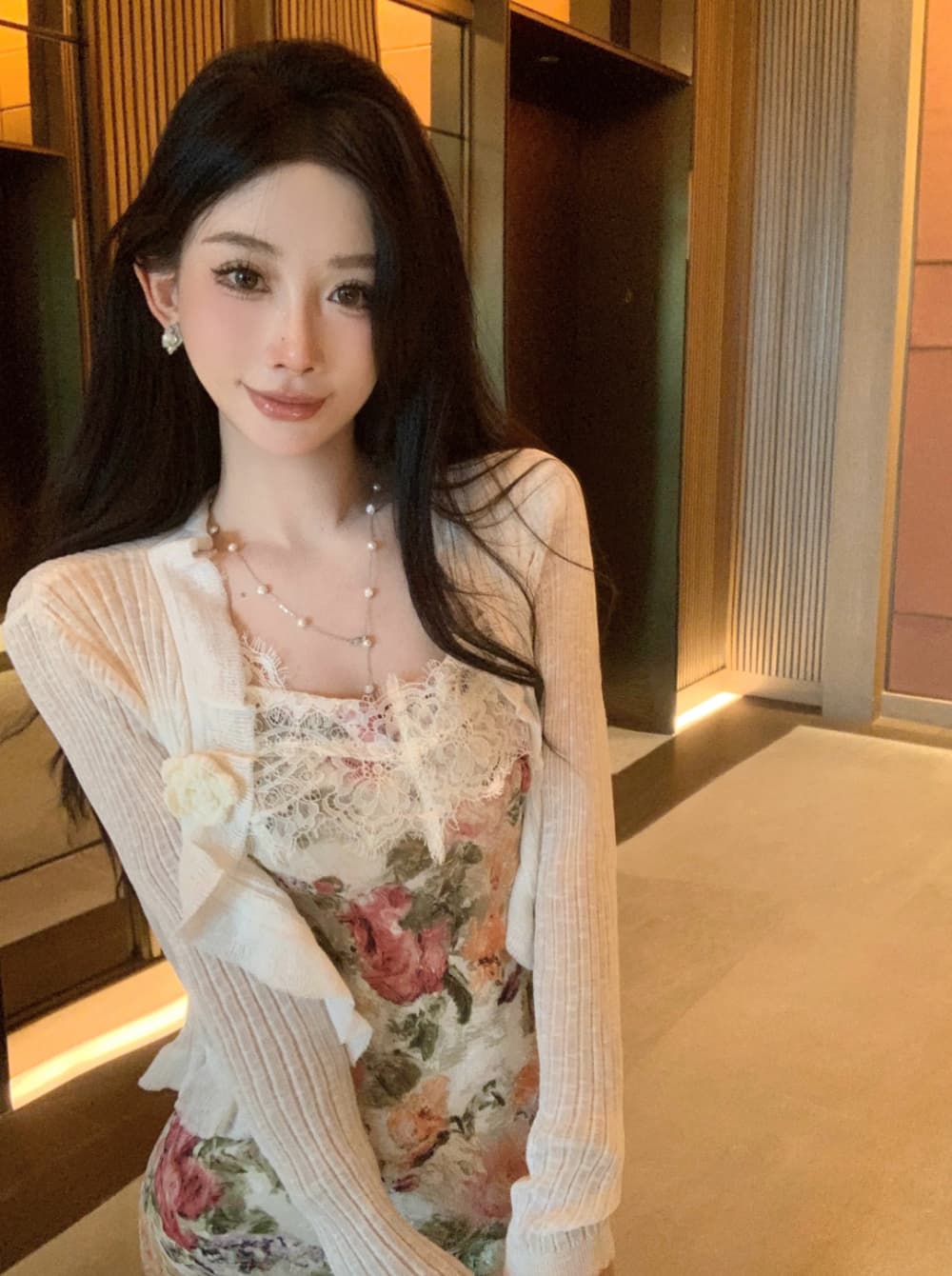 실사 프랑스식 궁정 바람 유화 떠 다니는 꽃 봉오리 실크 패치워크 몸매 가꾸기 품격 전단 꽃 휴가 슬립 드레스 상세 이미지 16