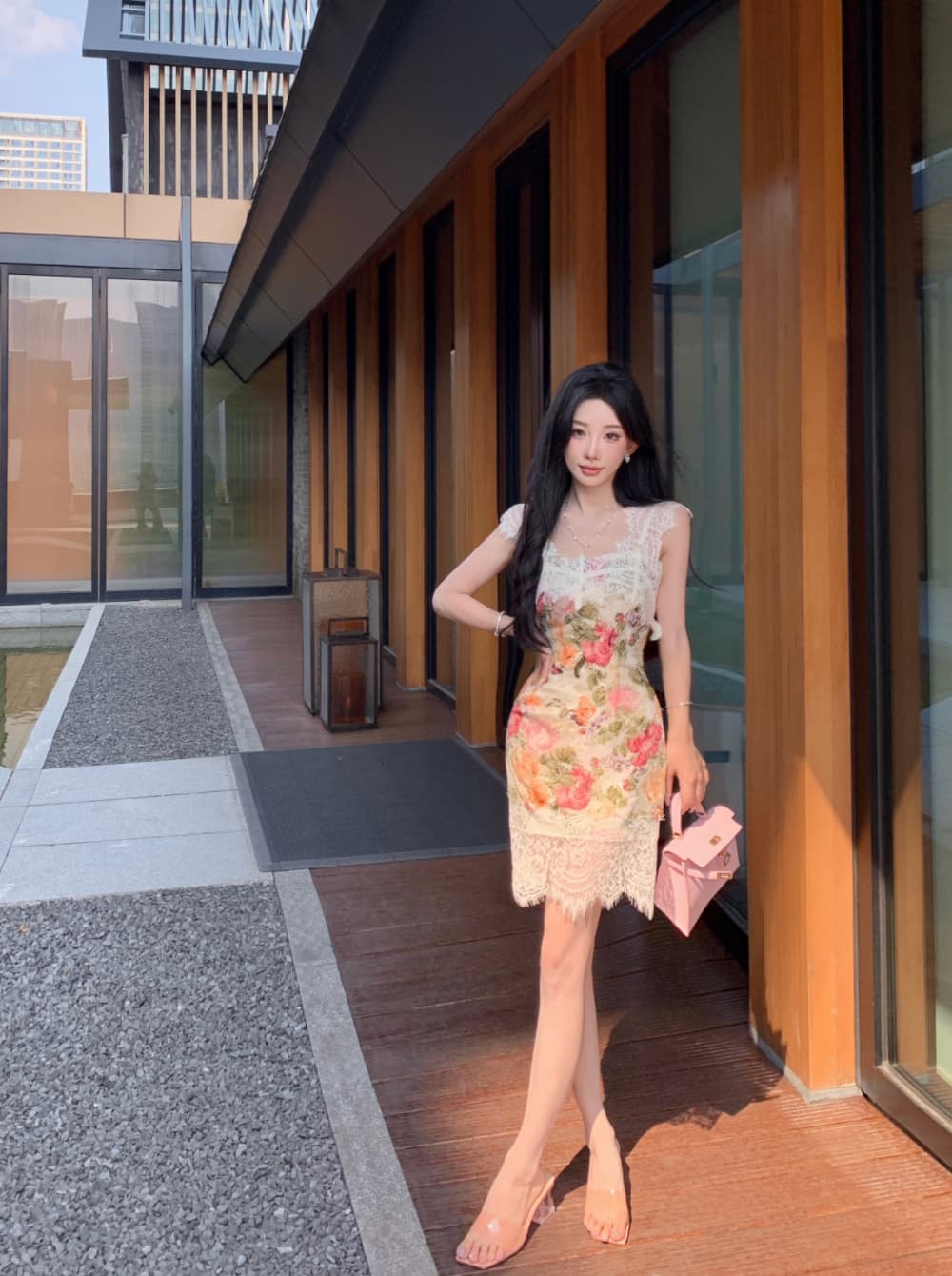 실사 프랑스식 궁정 바람 유화 떠 다니는 꽃 봉오리 실크 패치워크 몸매 가꾸기 품격 전단 꽃 휴가 슬립 드레스 상세 이미지 20