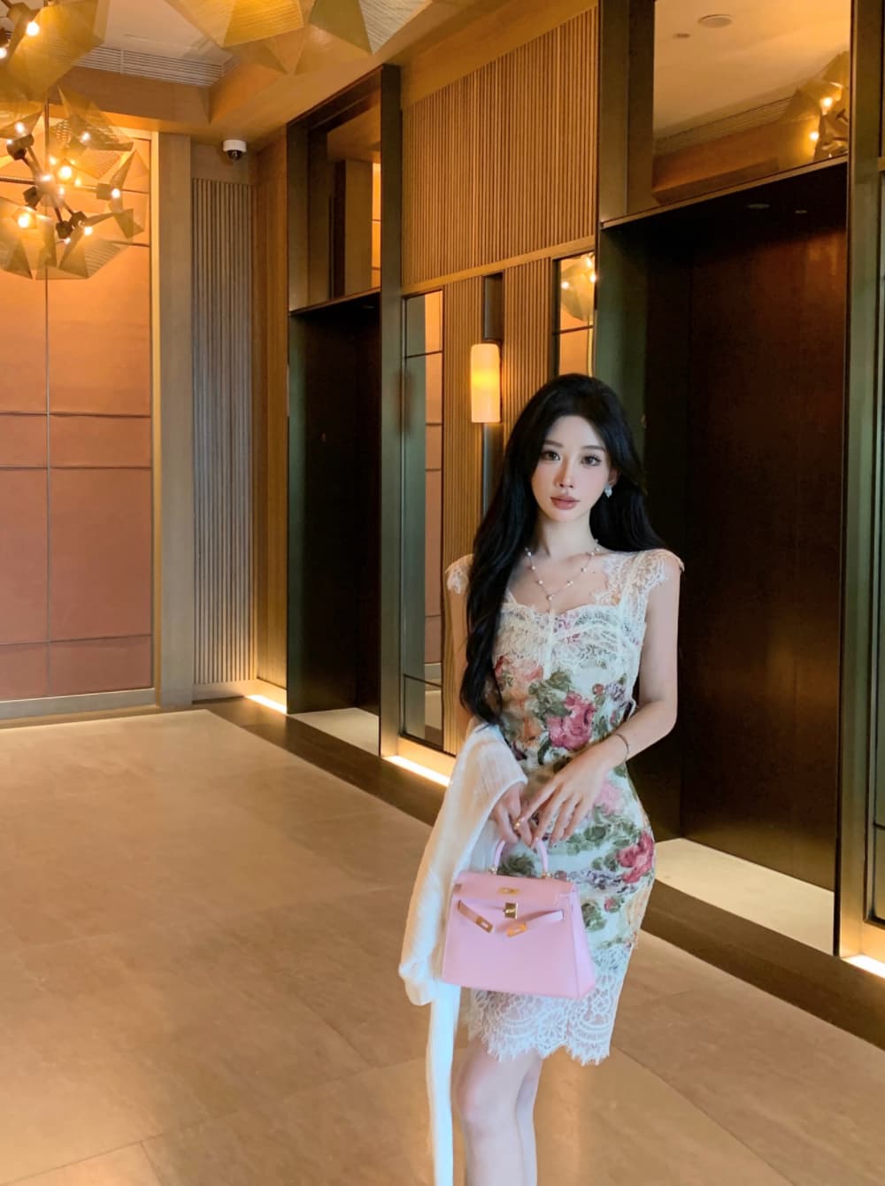 실사 프랑스식 궁정 바람 유화 떠 다니는 꽃 봉오리 실크 패치워크 몸매 가꾸기 품격 전단 꽃 휴가 슬립 드레스 상세 이미지 21