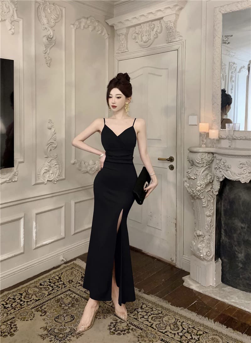 실사 섹시함 빛 럭셔리 고급 센스 트임 롱 코트 인어 꼬리 진자 예복 치마 하이웨이스트 로얄 자매 품격 드레스 상세 이미지 1